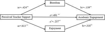 Examining the relationship between perceived teacher support and students’ academic engagement in foreign language learning: Enjoyment and boredom as mediators